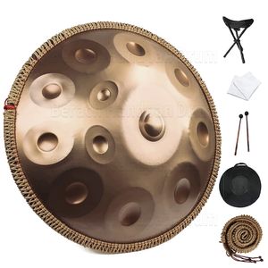 Goldene Double-Top-Handpan-Trommel 22 Zoll 9/10/12 Noten D-Moll 432 Hz Stahlzungentrommel Yoga-Meditationsinstrument Tambor