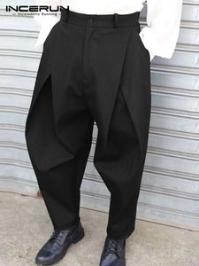Calças masculinas Moda bem encaixe calças cruzadas masculinas masculino casual macho sólido confortável calça de cintura alta S-5xl Incerun 230512
