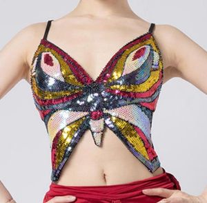 T-Shirt Women's Butterflyshaped Sequin Halter Top Halloween Belly Dance Camisoles Shape VNeck Sleeveless Sling Tank Tops Party Vests