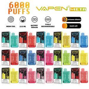 Autentico Vapen Meta 6000puffs Penna Vape usa e getta Dispositivo con capacità da 13,5 ml Kit di sigarette elettroniche Kit Batteria ricaricabile da 550 mAh Plus Penna Vape