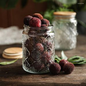 Vorratsflaschen, Retro-geprägte Begonienblüten-Glasgläser, Küche, versiegelter Tank, Lebensmittelbehälter, Einmachglas mit Bambusdeckel, Heimdekoration