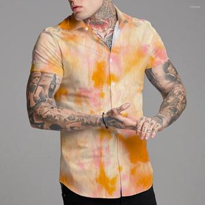 Men's Casual Shirts Hawaiian Shirt Men's Gradient Color 3d Printed Oversized Vacation Beach Bonfire Party T-shirt Summer