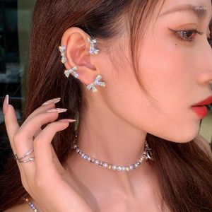 Backs Earrings Charm Ear Cuff Wrap Crawler Hook Rhinestone Jewelry Non-Piercing Bowknot For Women Girls