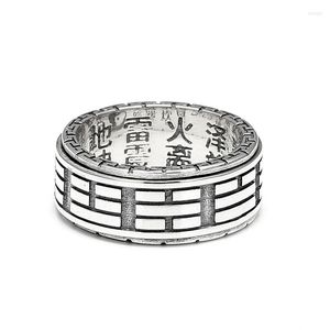 Klusterringar unibabe sterling silver graverade tai chi bagua ring män kvinnor s925 vändbar yin yang smycken gåva