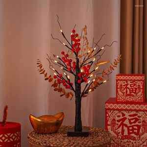 Luci notturne Frutto rosso Foglia d'oro Lampada albero di betulla LED Luminoso Natale Soggiorno Camera da letto Decorativo per la casa