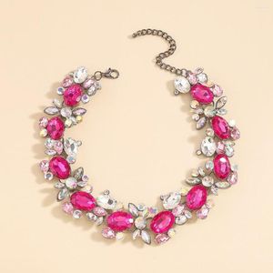 Choker Fashion Bohemia Fuchsia Jewelry Sets For Women Leaf Rhinestone Crystal Necklace Earrings Prom Wedding