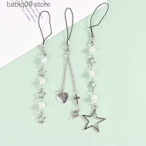 Cell Phone Straps Charms 1pc DIY Handmade Cute Alloy Phone Charms Women Pendant Kawaii Keychain Strap Lanyard With Star Bead Cartoon Accessories T230512