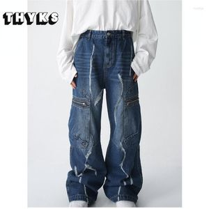 Мужские джинсы 2023 Весенние множественные карманы мужская черная мешкова
