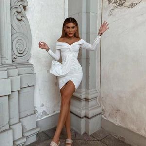 Casual Dresses Sexy Tight Long Sleeve Short Club Dress 2023 White Evening Bodycon For Women Off Shoulder Party Mini