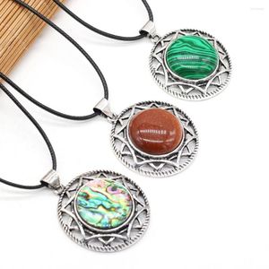 Pendant Necklaces Vintage Stone Alloy Necklace Round Natural Malachite Tiger Eye Rose Quartz Opal Chain For Women Man Jewelry Wholesale