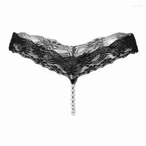 Women's Panties Women Sexy Lace G-string Pearl Massage Ladies See Thorugh Low Waist Beading Thongs Soild Color Seamless Underwear Bow
