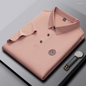 Męski Polos High End Silk Silk Bezproblemowa oddychająca koszula Polo Męska krótka rękaw 2023 Letnia moda marka haftowa swoboda T-shirt