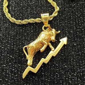 Pendant Necklaces Bull Head Punk Animal Horn Men's Gold Color Market Necklace High Quality Jewelry Gift