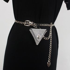 Gürtel Mini Dreieck Taille Tasche Für Münze Schlüssel Frauen 2023 Bling Strass Metall Gürtel Einstellbare Legierung Kette Brust
