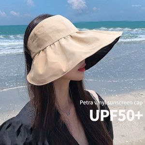 Wide Brim Hats Black Rubber Shell Hat Sun Outdoor Foldable Summer For Women Solid Color Top Empty Caps Beach Cap