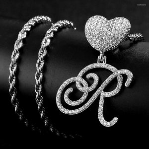 Ketten Iced Out Cursive Letters With Heart Rope Chain Halskette Damen Herren Edelstahl Metall Halsketten A-Z Charms Schmuck