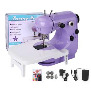 Machines INNE Sewing Machine Mini Portable Assistant Household Handheld Electrec With Night Light Foot Pedal Straight Line Two Thread Kit