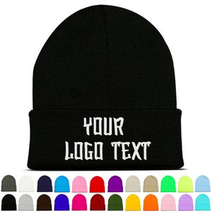 Logo personnalisé brodé texte nom Beanie adultes femmes hommes hiver plus chaud tricoté chapeau adolescent personnalisé casquette