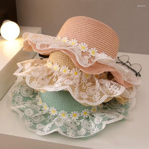 Şapkalar yaz kızlar güzel moda örgü küçük papatya plaj prenses şapka