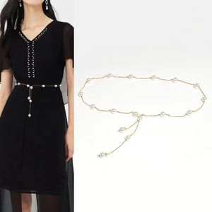 Belts Fashion Alloy Waist Chain Belt Pearl Rhinestone Inlay Metal For Women Student Dress Waistband Jeans waist chain