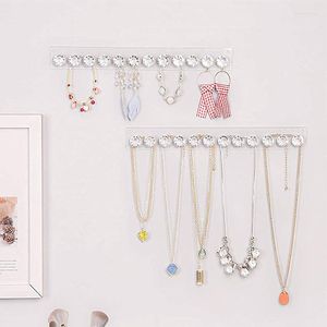 Jewelry Pouches Acrylic Display Stand Wall Mounted Earring Storage 12 Hooks Ring Necklace Rack