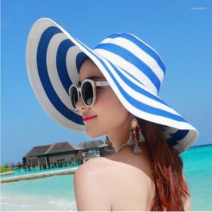 Breda brimhattar 14 cm överdimensionerad solhatt reser stort UV -skydd strand halm kvinnors sommarfloppy vikbar chapeaux grossist