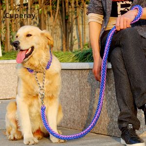 Dog Collars Leashes Dog Woven Leash Collar Set Nylon Eight Strand Braided Lead Pet Walking Training Rope Non-Slip Handle Collar for Medium Large Dog 230512