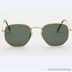 Sonnenbrille Hochwertige Herren Damen Sechseckige Sonnenbrille Unregelmäßige Brillen Sonnenbrille Gold Metall Grüne Glaslinsen 51 mm