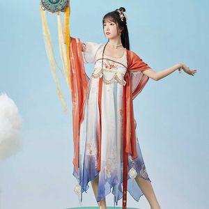 エスニック服の女性ハンフードレス新しい夏の中国の女性毎日の服タン王朝のフォークダンスフェスティバルステージ衣類衣装DQL7275 G230428