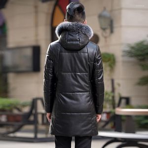 Men's Down Winter Leather Jacket Men Duck Long Coat Male Fur Collar Second Layer Of Sheepskin Outwear HN1719 LX2357