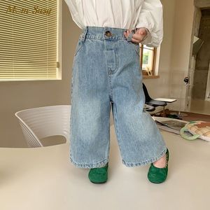 Jeans Fashion Baby Girl Boy Wide Leg Jeans Pant Cotton Shirt Spädbarn Småbarn Löst denim Byxor Casual Baby Clothes 1-7Y 230512