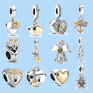 925 silverpärlor charms passar pandora charm två-ton bröllopsringar dingle charm hänge