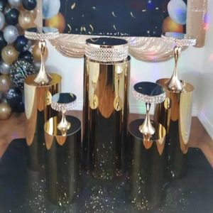 Parti dekorasyonu 5pcs/set) Altın Demir Yuvarlak Silindir Kaide Stand Sanat Dekor Kavatları Sütunlar DIY Düğün Yudao928