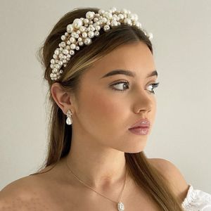 Włosy gumki ręcznie robione koraliki nieregularne Pearl Hoop dla kobiet luksusowe imprezowe opaski ślubne Accessoires biżuteria 230512