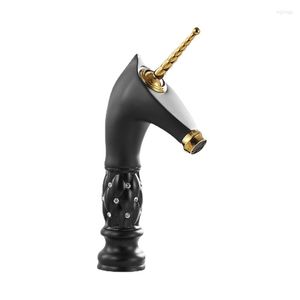 Bathroom Sink Faucets Single Lever Faucet Black Brass Countertop Mount Basin