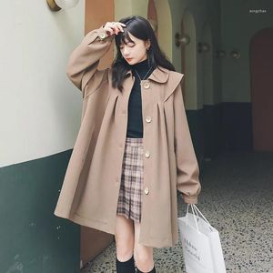 Women's Trench Coats Coffee Color Coat For Women Spring Autumn 2023 Mid-length Navy Collar Jacket Korean Version Loose Long Sleeve