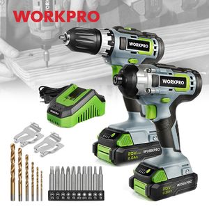 Electric Drill WORKPRO 20V Cordless Electric Drill and Impact Screwdriver Driver Set Rechargeable Power Tool Sets With 16PC Accessory Sets 230511