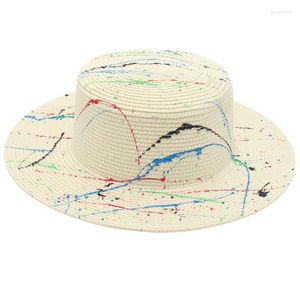 Breda brim hattar graffia tryck design sol för kvinnor män mode fedoras strand damer svart vit panama strå hatt solcreen grossist