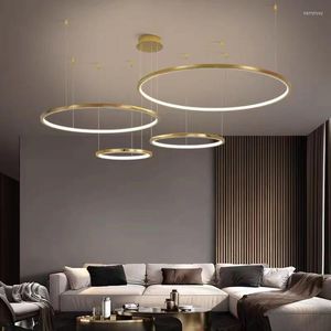 Chandeliers Pendant Lights Modern LED Chandelier For Living Room Ring Design Home Indoor Lighting Simple Round Stainless Steel Hanging Lamps