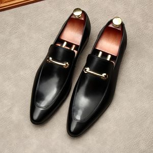 Pointed Toe Black / Coffee Mens Wedding Shoes Genuine Leather Loafers Male Dress Shoes