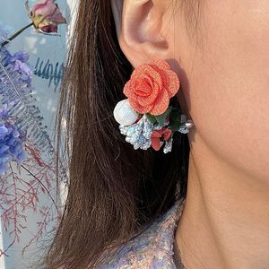 Серьги обруча LifeFontier Bohemian Cloth Flower Pearl для женщин Винтаж красочные цветочные свадебные невесты Сервина Шарм Ювелирные изделия 2023