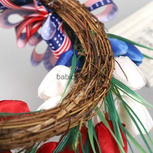 Декоративные цветочные венки Партия венков ко Дню независимости, украшение дома, венки для входной двери, имитирующие красные, белые, синие тюльпаны T230512