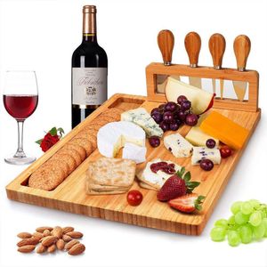 Bamboo Cheese Board Sets Wood Handle Cheese Knife Cheese Slicer Fork Scoop Butter Spatula Cutting Board Kitchen Cooking Tools