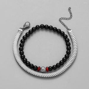 Charm Bracelets 2023 Hip Hop Personality Stainless Steel Bracelet For Men Men's Double Layer Black Beads Titanium Domineering Jewelry