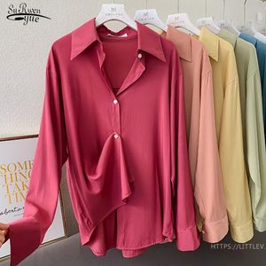 Bloups feminina camisas outono coreano Loose Blush Blusas Mujer de Moda OL Style Ladies Plus Size Solid Cardigan Shirts Bloups White Tops 9985 230512