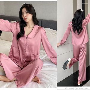 Kadınların pijama yaz Katı İpek Saten Pijamaları Kadınlar için ev kıyafeti Poclar Baggy Nightwear ile Pocket Lingerie Pijama Seti