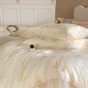 Bedding Sets High End Wedding Set Luxury Egypt Cotton Princess Lace Flower Embroidery Duvet Cover Bed Sheet Pillowcase Home Textile