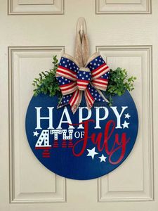 Decorative Flowers Wreaths New Independence Day Wooden Tag Decoration Creative Wooden wreath Round Wood Tag Party Decoration Pendant T230512