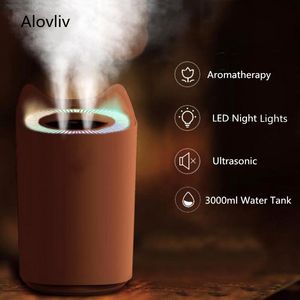 Aletler 3000ml Çift Sprey USB Hava Nemlendirici Ana Sayfa Ultrasonik Mist Maker Renkli Gece Lambaları Mini Ofis Masaüstü Hava Temizleyicisi