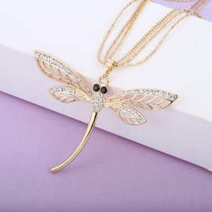 Anhänger Halsketten Gold Silber Farbe Libelle Für Frauen Statement Modeschmuck Kristall Flügel Halskette Zubehör 2023